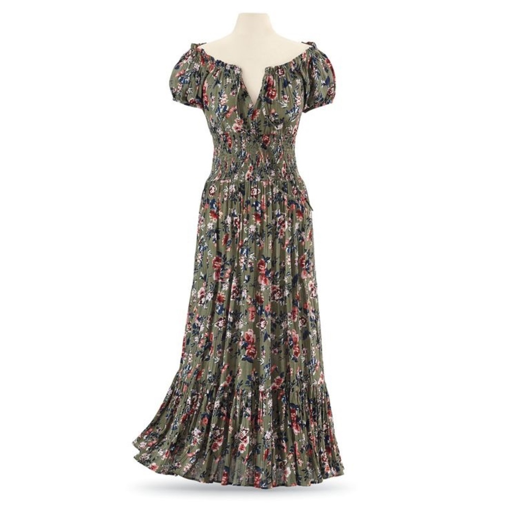 Cottagecore floral peasant dress, cotton, 2X, Pyramid Collection